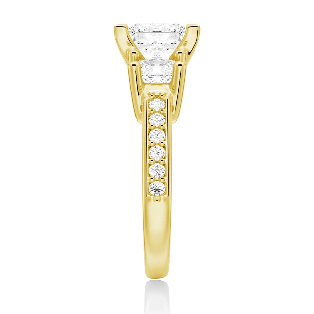 Princess Cut Moissanite Three-Stone Engagement Ring with Pavé Band - Novelle Vow