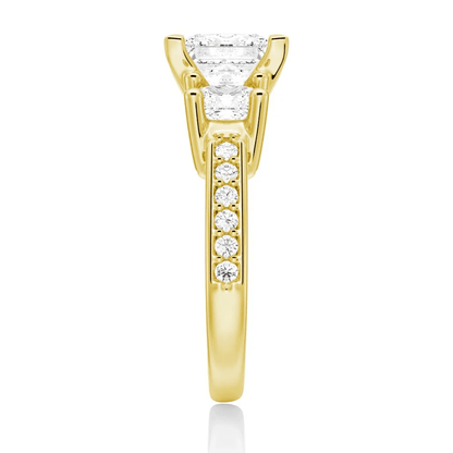 Princess Cut Moissanite Three-Stone Engagement Ring with Pavé Band - Novelle Vow