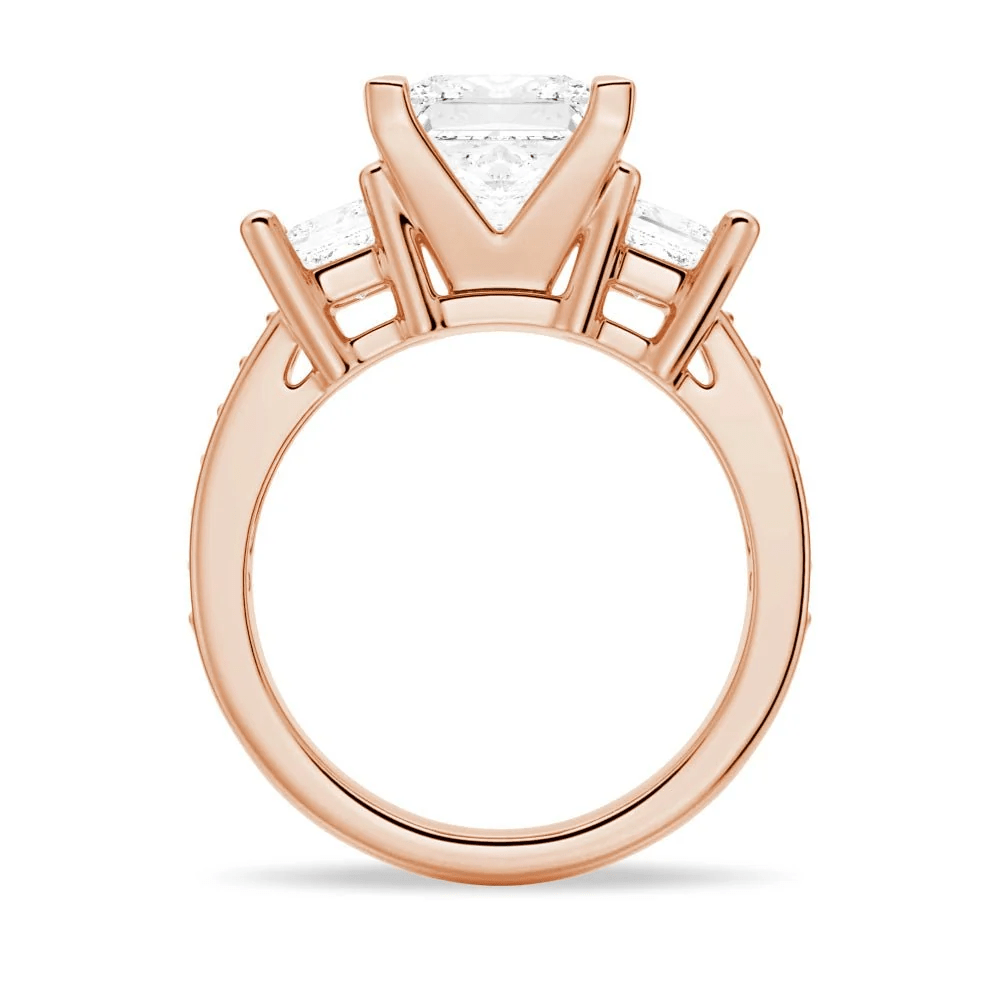 Princess Cut Moissanite Three-Stone Engagement Ring with Pavé Band - Novelle Vow