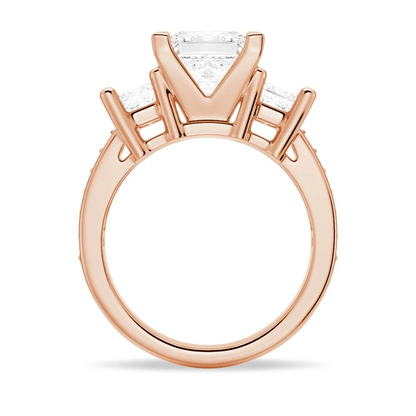 Princess Cut Moissanite Three-Stone Engagement Ring with Pavé Band - Novelle Vow