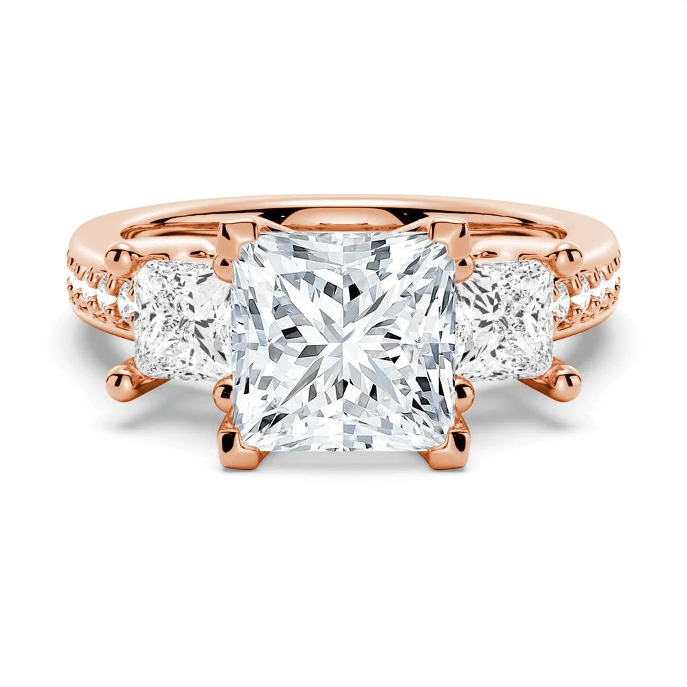Princess Cut Moissanite Three-Stone Engagement Ring with Pavé Band - Novelle Vow