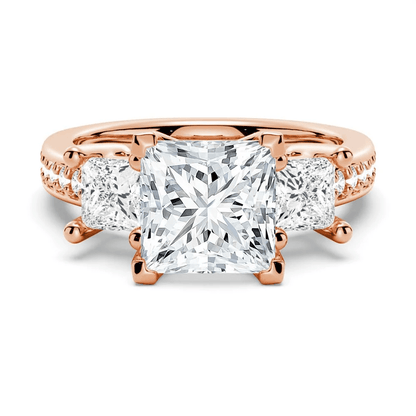 Princess Cut Moissanite Three-Stone Engagement Ring with Pavé Band - Novelle Vow