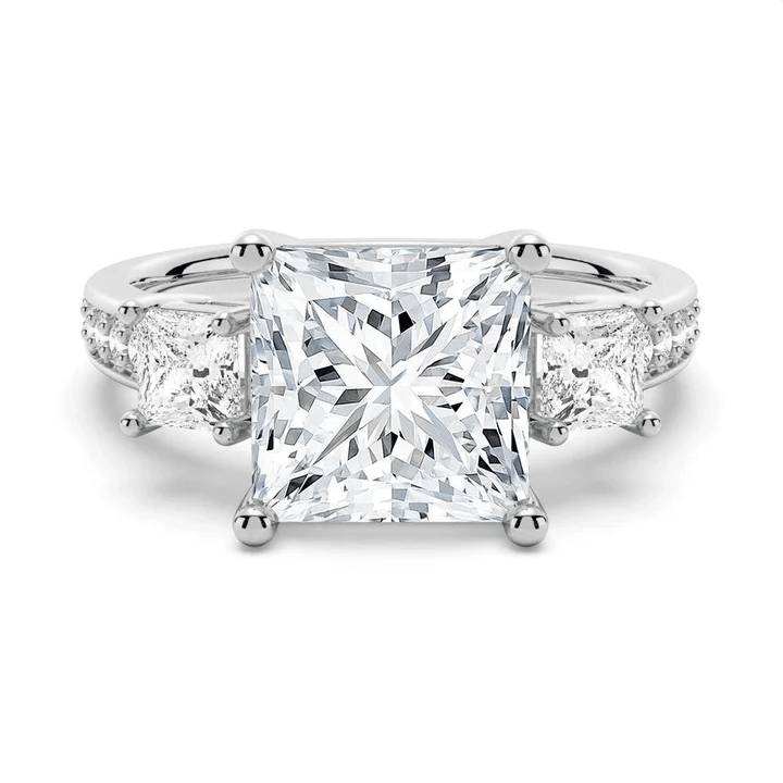 Princess Cut Three Stone Pavé Moissanite Engagement Ring - Novelle Vow