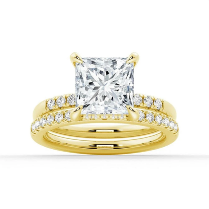 Princess-Cut Moissanite Engagement Ring and Pavé Wedding Band Set