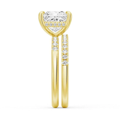 Princess-Cut Moissanite Engagement Ring and Pavé Wedding Band Set
