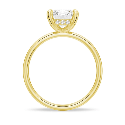 Profile view of Radiant Cut Moissanite Solitaire Engagement Ring with 4 Prong Setting in Yellow Gold 