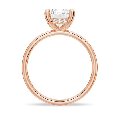 Profile view of Radiant Cut Moissanite Solitaire Engagement Ring with 4 Prong Setting in Rose Gold - Novelle Vow