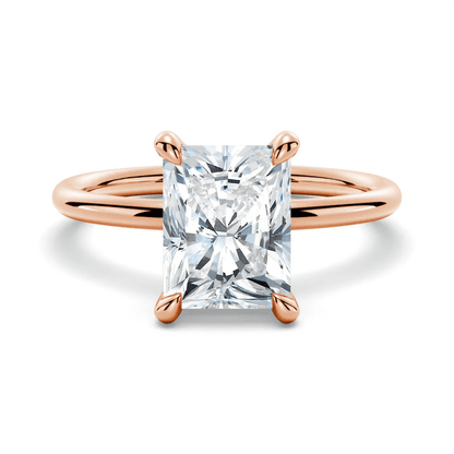 Radiant Cut Moissanite Solitaire Engagement Ring with 4 Prong Setting in Rose Gold - Novelle Vow