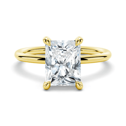 Radiant Cut Moissanite Solitaire Engagement Ring with 4 Prong Setting in Yellow Gold - Novelle Vow