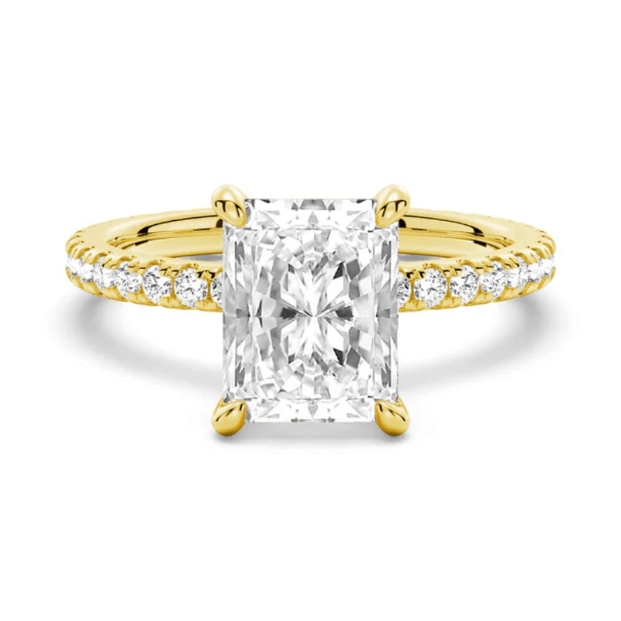 Radiant Cut Moissanite Engagement Ring with Eternity Pave Band in Yellow Gold - Novelle Vow