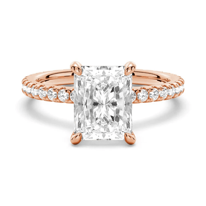 Radiant Cut Moissanite Engagement Ring with Eternity Pave Band in Rose Gold 