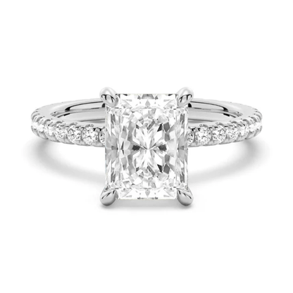 Radiant Cut Moissanite Engagement Ring with Eternity Pave Band in White Gold - Novelle Vow