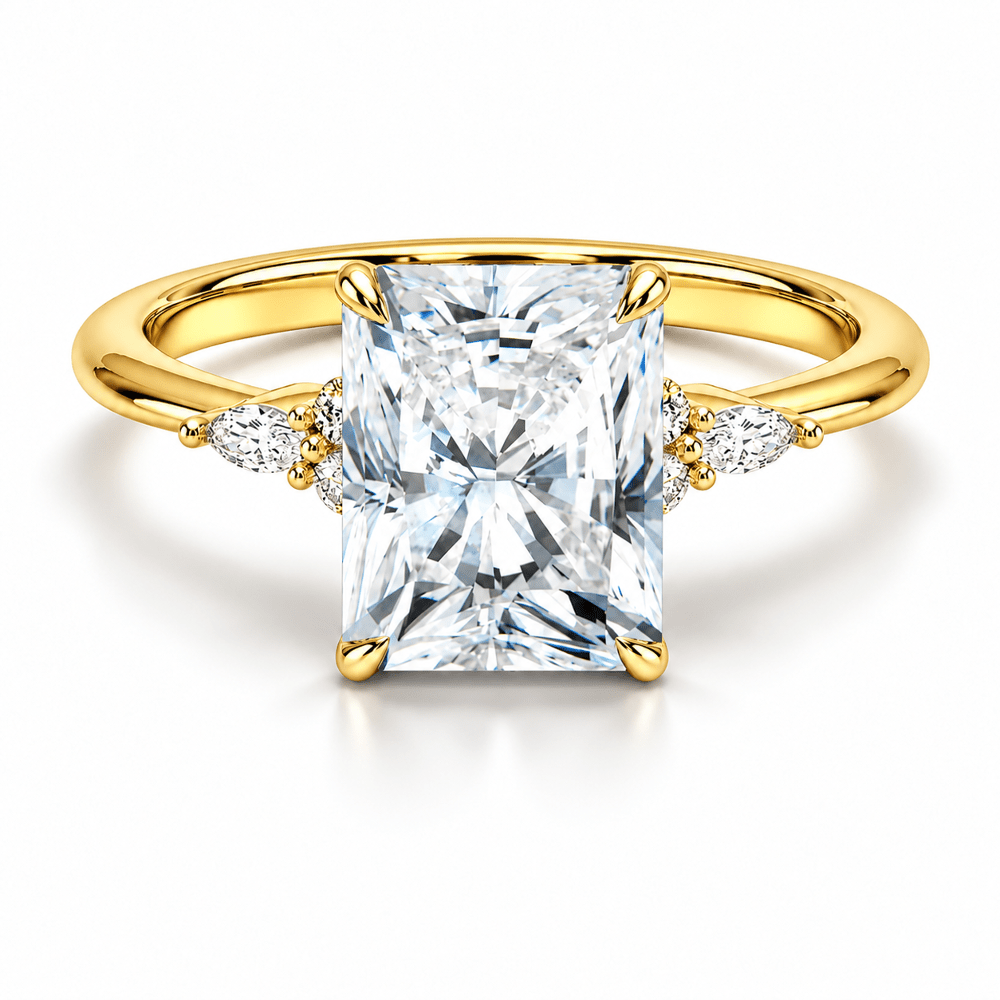 Radiant-Cut Moissanite Engagement Ring with Marquise Accents - Novelle Vow
