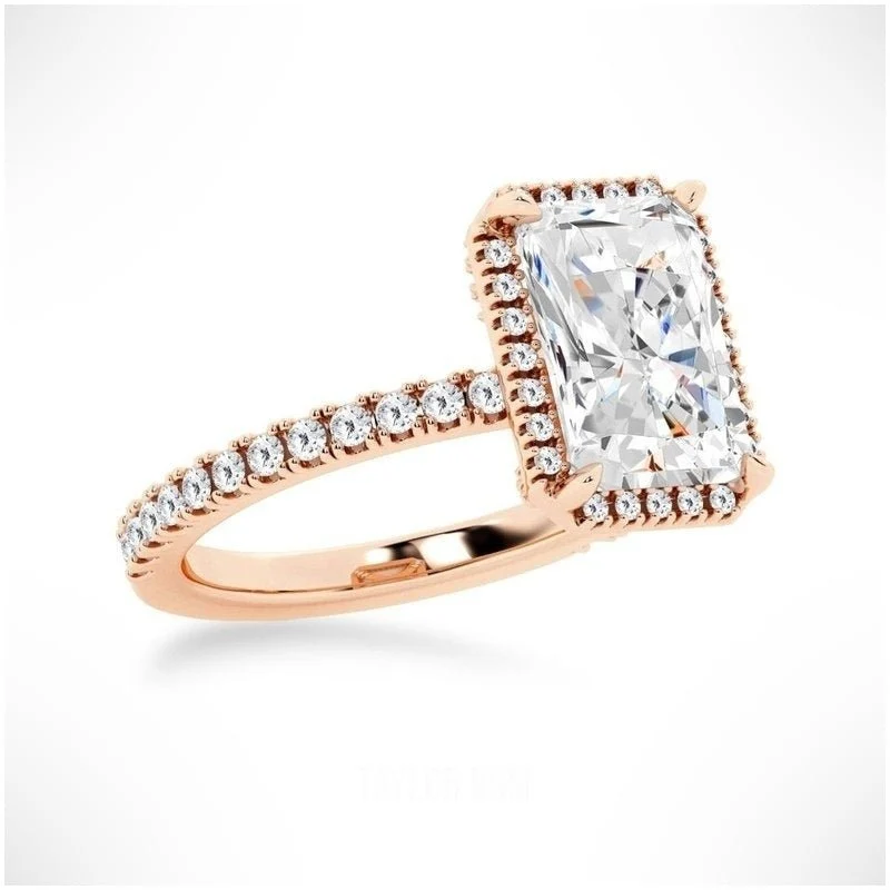 Radiant-Cut Moissanite Halo Engagement Ring with Pavé Band