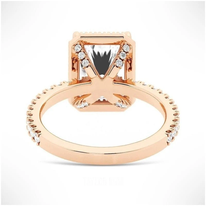 Radiant-Cut Moissanite Halo Engagement Ring with Pavé Band
