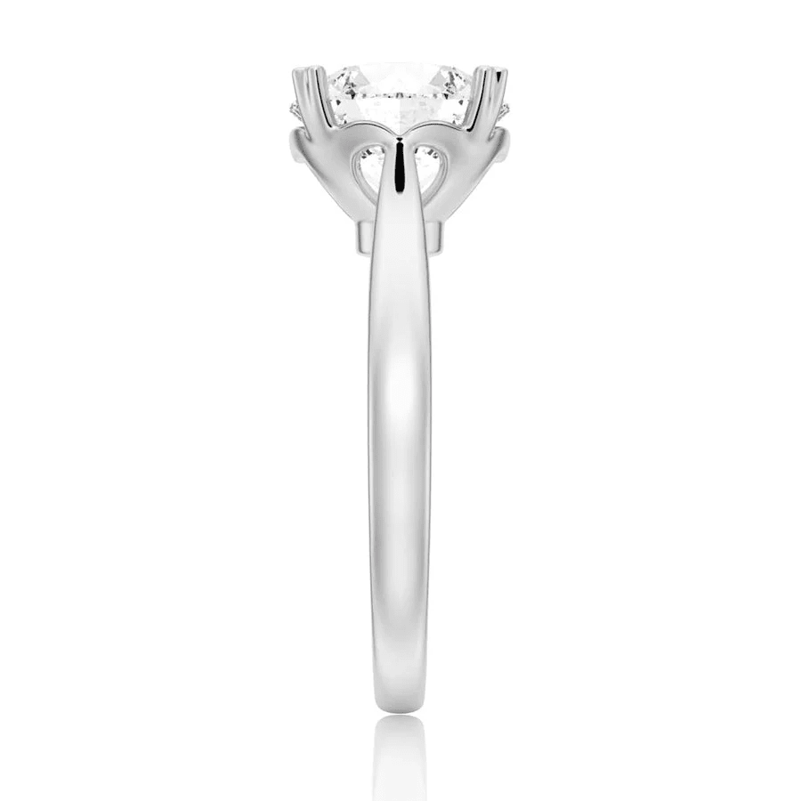 Round Brilliant Cut Moissanite Engagement Ring – Heart Shaped Prongs - Novelle Vow