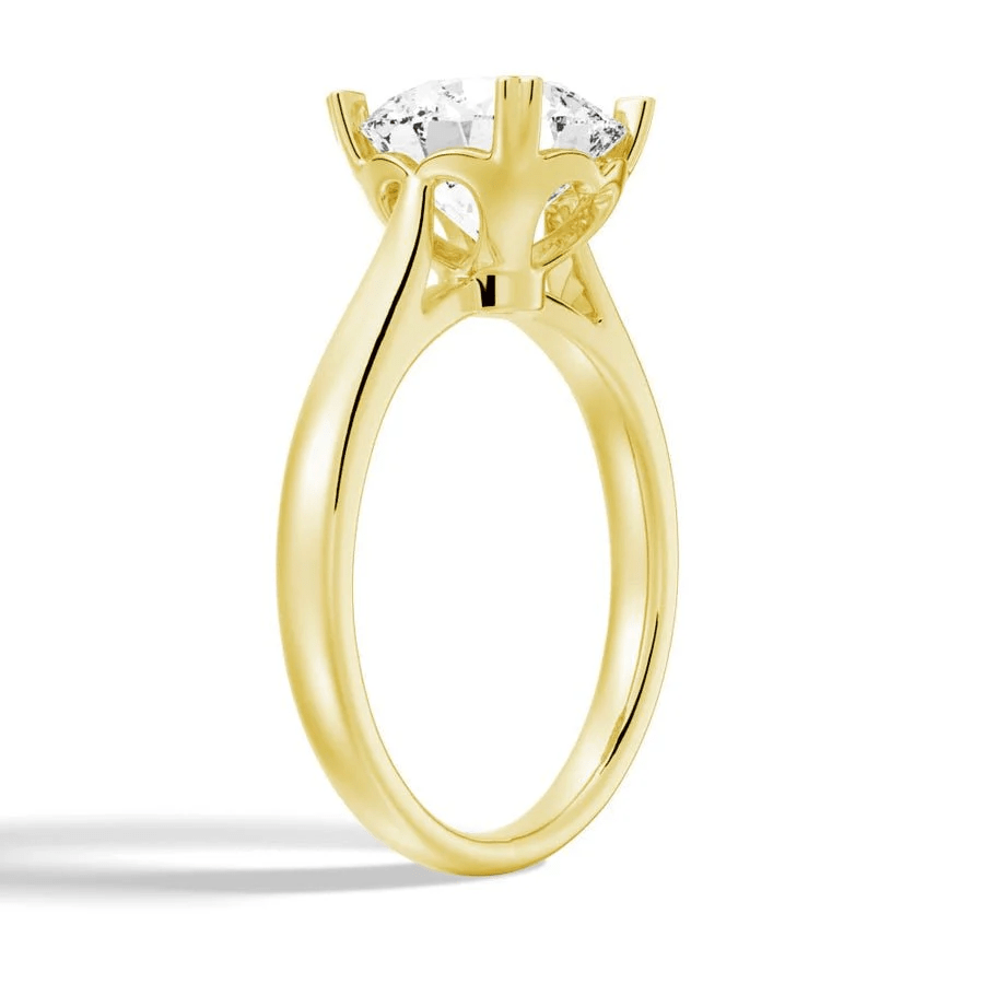 Round Brilliant Cut Moissanite Engagement Ring – Heart Shaped Prongs - Novelle Vow