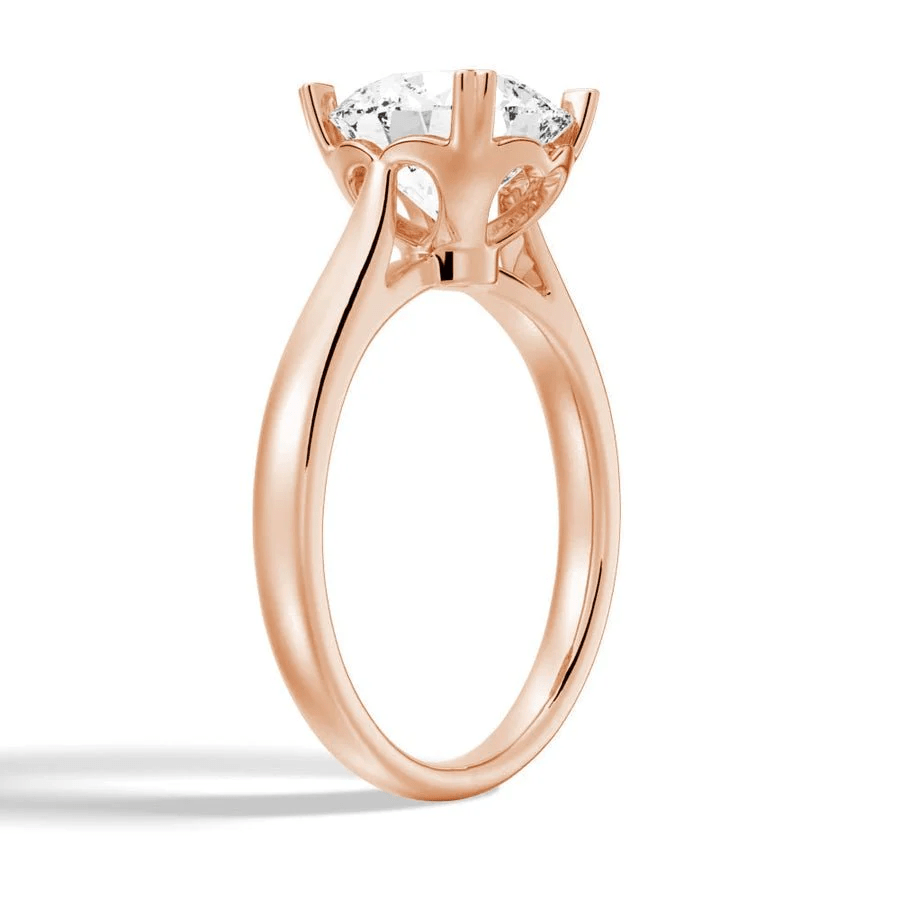 Round Brilliant Cut Moissanite Engagement Ring – Heart Shaped Prongs - Novelle Vow