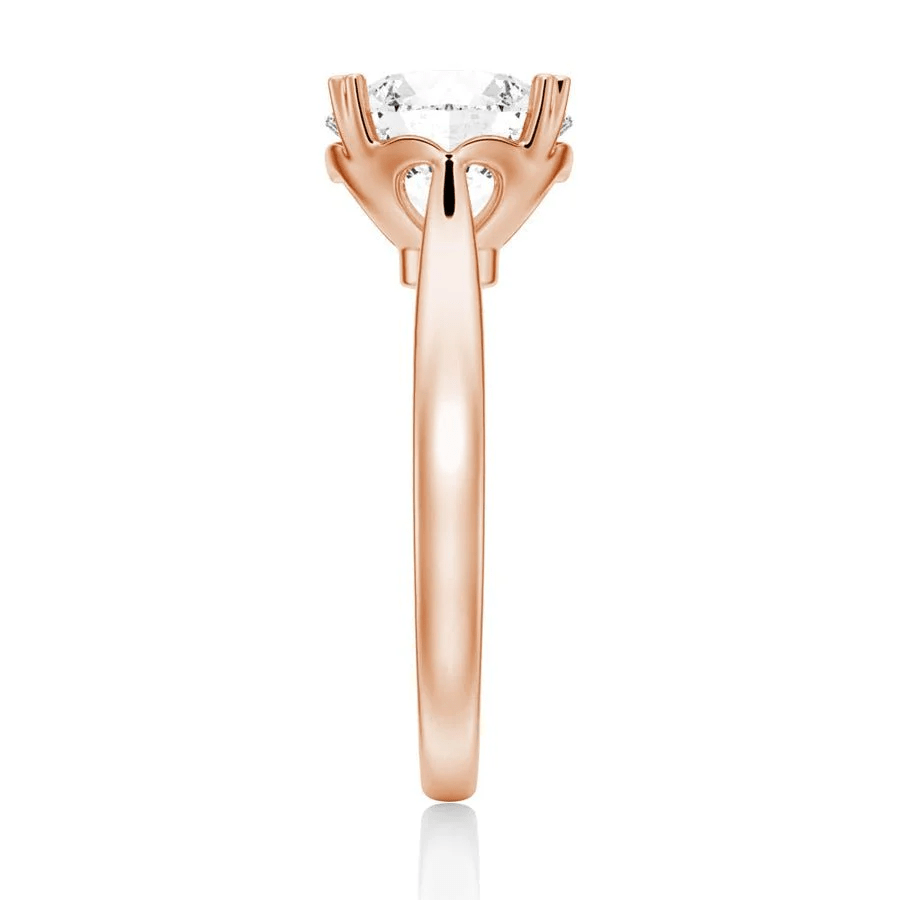Round Brilliant Cut Moissanite Engagement Ring – Heart Shaped Prongs - Novelle Vow
