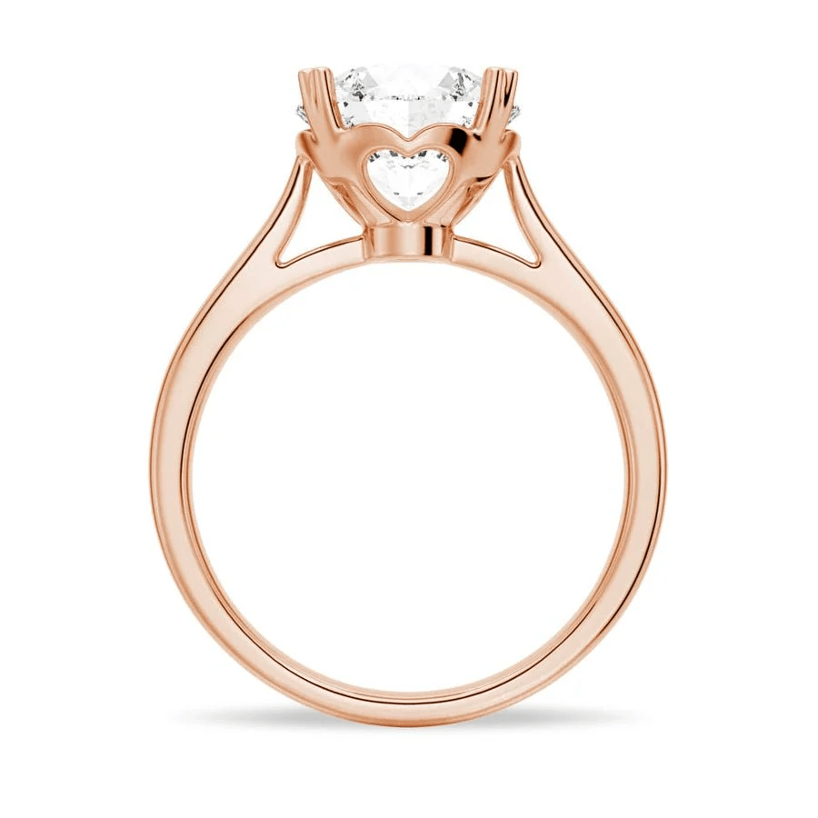 Round Brilliant Cut Moissanite Engagement Ring – Heart Shaped Prongs - Novelle Vow