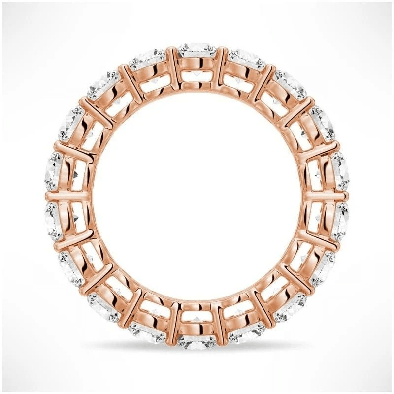 Profile view of  Round Cut Moissanite Full Eternity Band with Shared Prong Setting in Rose Gold - Novelle Vow