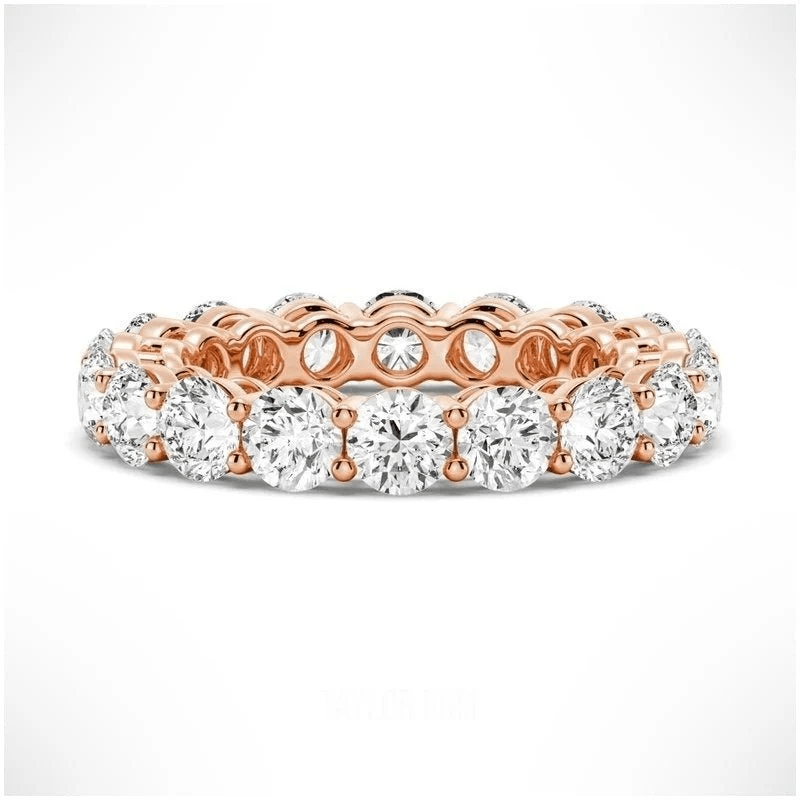 Round Cut Moissanite Full Eternity Band with Shared Prong Setting in Rose Gold - Novelle Voww