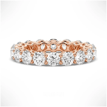 Round Cut Moissanite Full Eternity Band with Shared Prong Setting in Rose Gold - Novelle Voww
