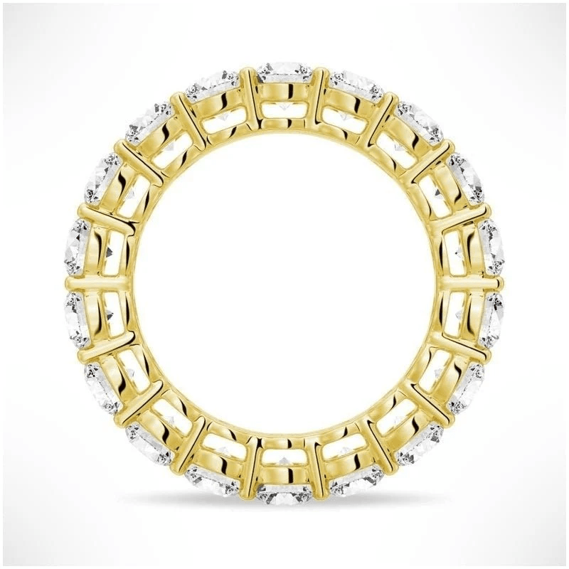 Profile view of  Round Cut Moissanite Full Eternity Band with Shared Prong Setting in Yellow Gold - Novelle Vow