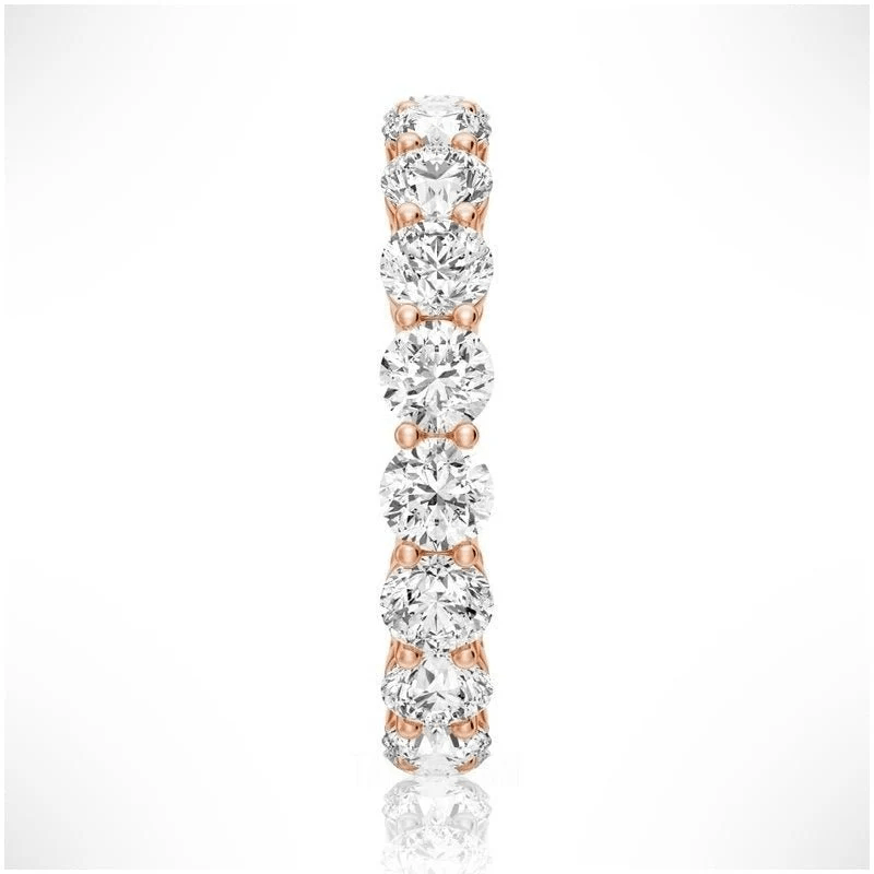 Side profile view of Round Cut Moissanite Full Eternity Band with Shared Prong Setting in Rose Gold - Novelle Vow