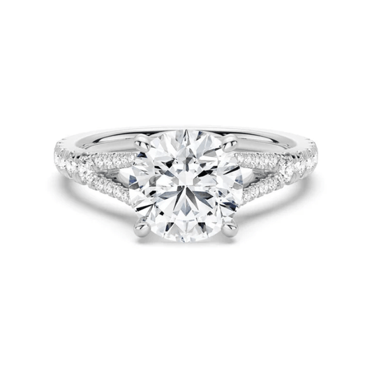 The Vienna split shank round brilliant cut moissanite engagement ring with pave accents- Novelle Vow