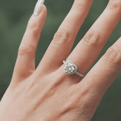 Round Moissanite Heart Halo Engagement Ring with Pavé Band - Novelle Vow