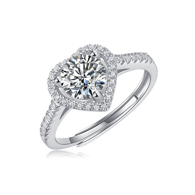Round Moissanite Heart Halo Engagement Ring with Pavé Band - Novelle Vow