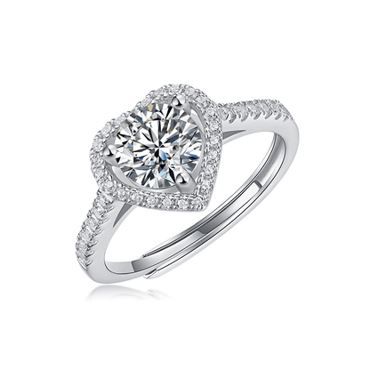 Round Moissanite Heart Halo Engagement Ring with Pavé Band - Novelle Vow
