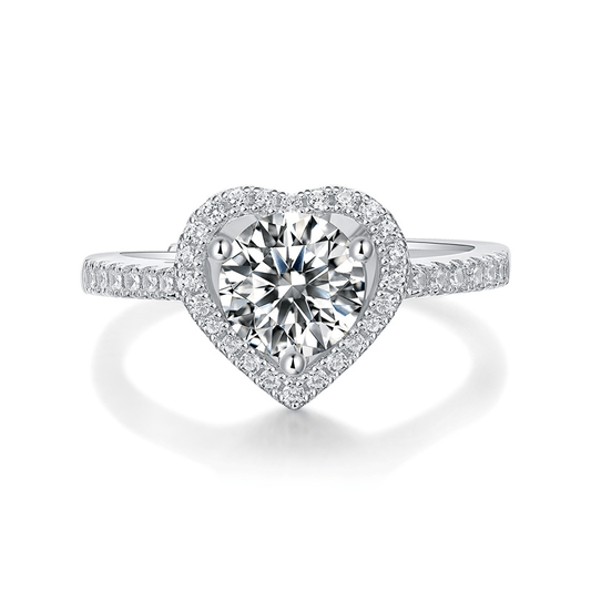 Round Moissanite Heart Halo Engagement Ring with Pavé Band - Novelle Vow