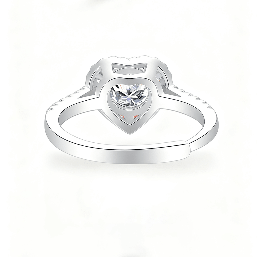 Round Moissanite Heart Halo Engagement Ring with Pavé Band - Novelle Vow