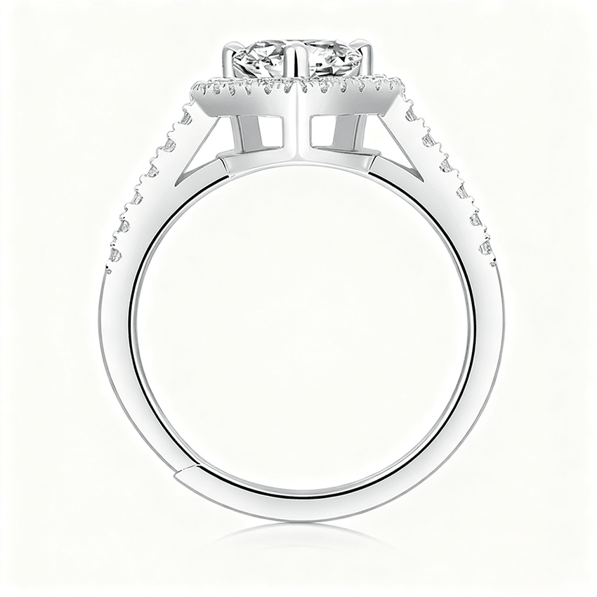 Round Moissanite Heart Halo Engagement Ring with Pavé Band - Novelle Vow