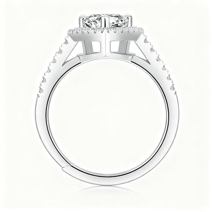 Round Moissanite Heart Halo Engagement Ring with Pavé Band - Novelle Vow