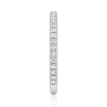 Top view showing 2mm pave set moissanite eternity band in white gold