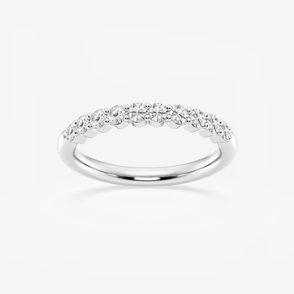 NOVELLE VOW front view of 2mm round moissanite prong-set half eternity wedding band in white gold