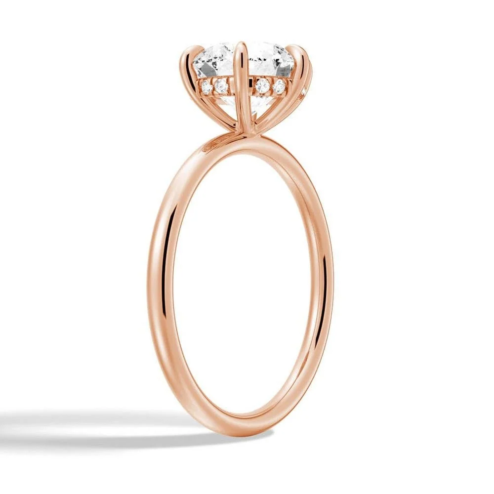 Round Moissanite Solitaire Engagement Ring and Pavé Wedding Band Set