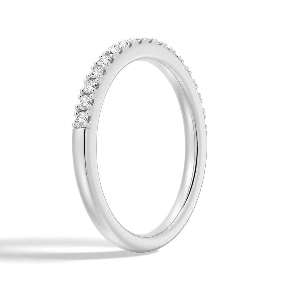 Round Moissanite Solitaire Engagement Ring and Pavé Wedding Band Set - Novelle Vow