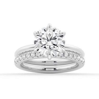Round Moissanite Solitaire Engagement Ring and Pavé Wedding Band Set - Novelle Vow