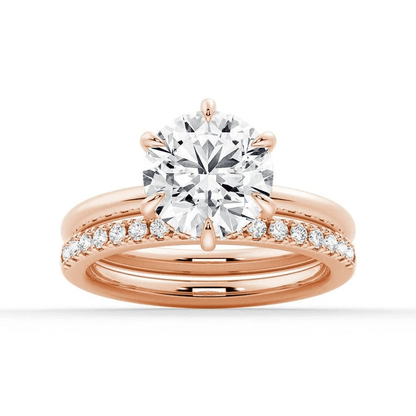 Round Moissanite Solitaire Engagement Ring and Pavé Wedding Band Set - Novelle Vow