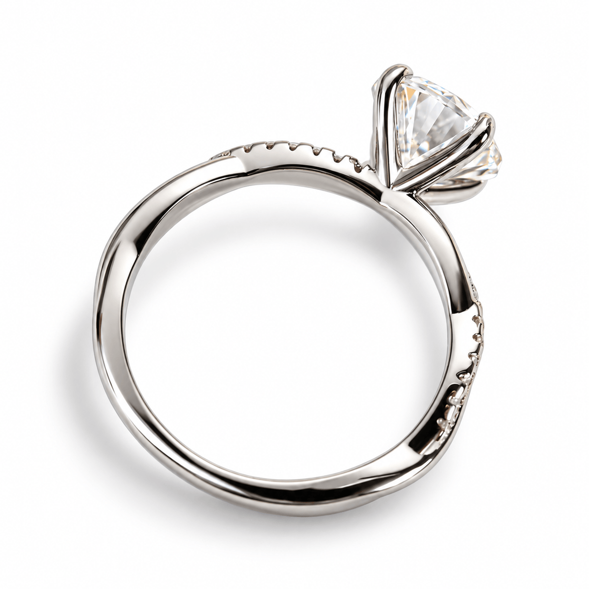 Round Moissanite Twisted Vine Engagement Ring with Half-Pavé Band - Novelle Vow