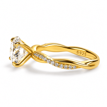 Round Moissanite Twisted Vine Engagement Ring with Half-Pavé Band - Novelle Vow