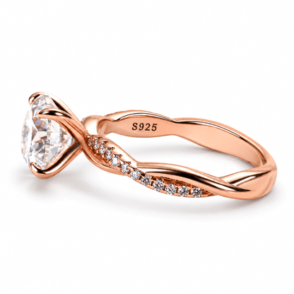 Round Moissanite Twisted Vine Engagement Ring with Half-Pavé Band - Novelle Vow