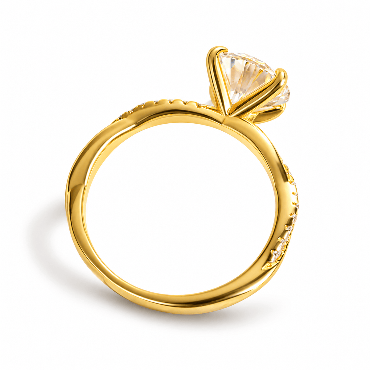 Round Moissanite Twisted Vine Engagement Ring with Half-Pavé Band - Novelle Vow