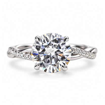 Round Moissanite Twisted Vine Engagement Ring with Half-Pavé Band - Novelle Vow