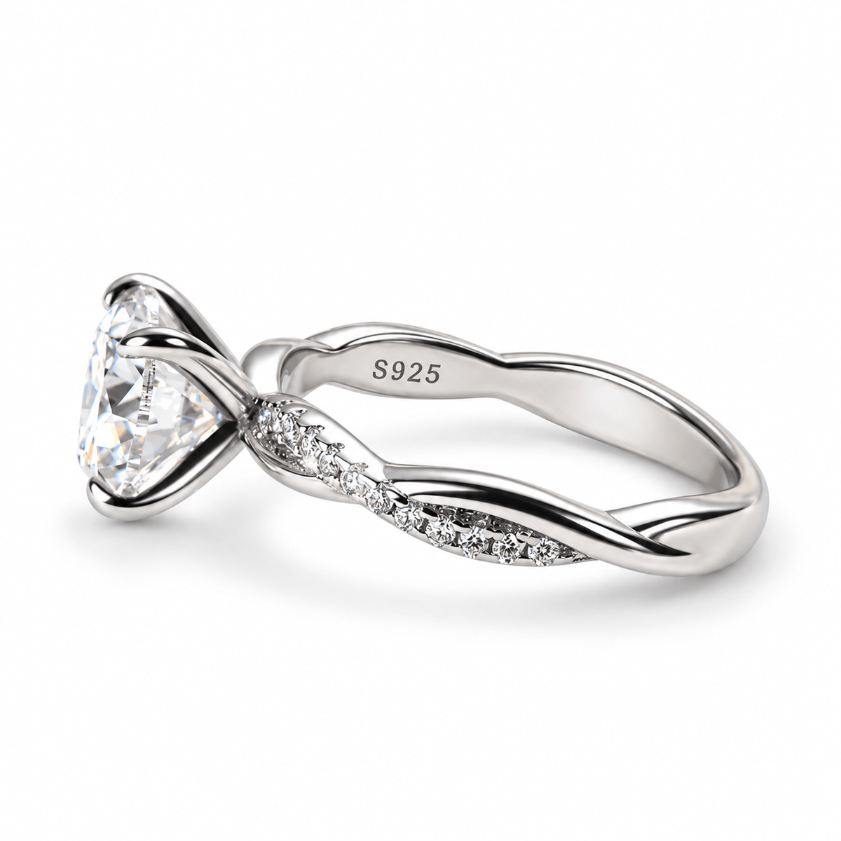 Round Moissanite Twisted Vine Engagement Ring with Half-Pavé Band - Novelle Vow