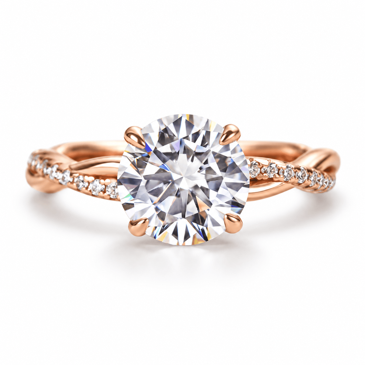 Round Moissanite Twisted Vine Engagement Ring with Half-Pavé Band - Novelle Vow